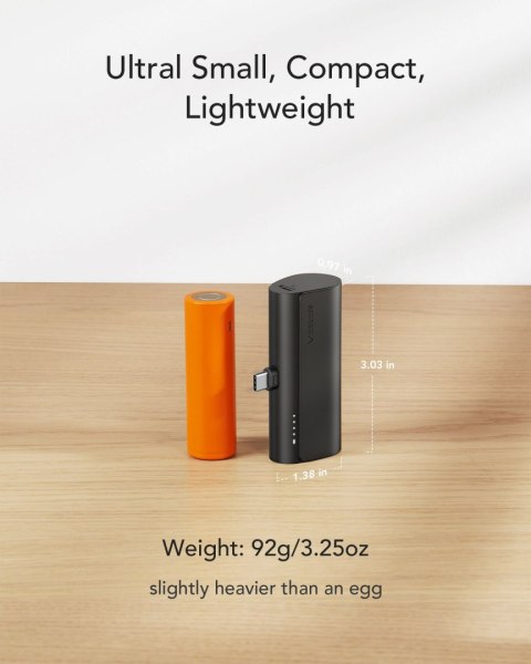VEGER powerbank 5000 mAh z wbudowanym złączem Typ C PD QC3.0 3A 20W PlugOn (W0556/V0556) czarny