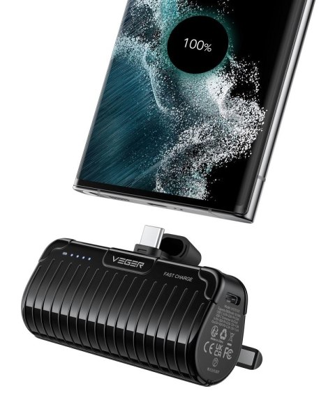 VEGER powerbank 5000 mAh z wbudowanym złączem Typ C PlugOn PD QC3.0 3A 20W W0558 czarny