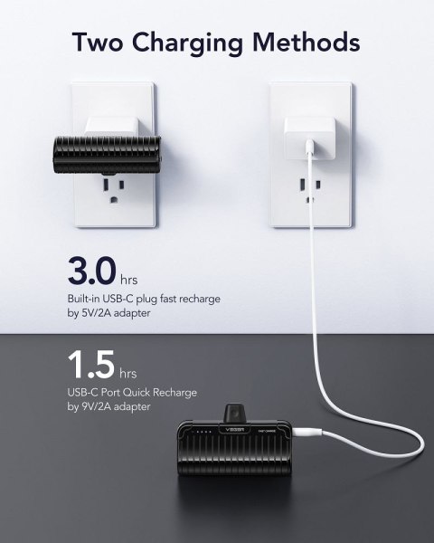 VEGER powerbank 5000 mAh z wbudowanym złączem Typ C PlugOn PD QC3.0 3A 20W W0558 czarny
