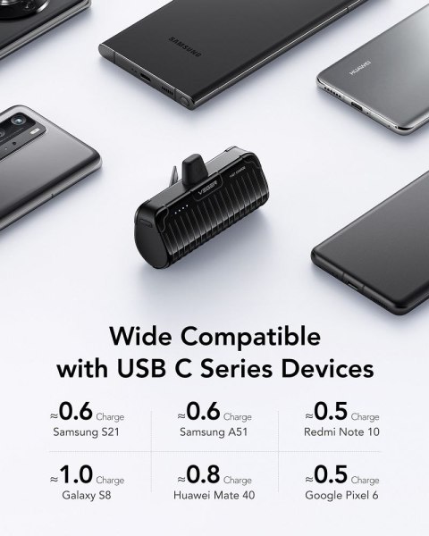 VEGER powerbank 5000 mAh z wbudowanym złączem Typ C PlugOn PD QC3.0 3A 20W W0558 czarny