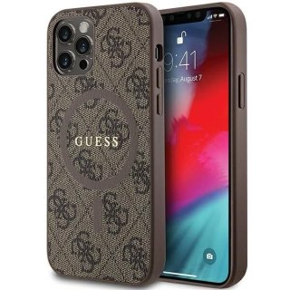 GUESS futerał do IPHONE 12 / 12 Pro kompatybilny z MagSafe GUHMP12MG4GFRW (4G Ring classic logo) brązowy