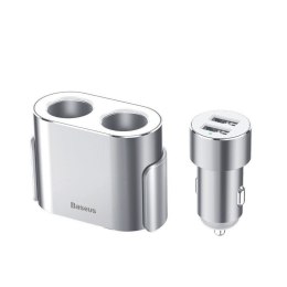 BASEUS ładowarka samochodowa 2 x USB A + 2 x gniazdo zapalniczki 80W 3,1A CRDYQ-0S srebrna