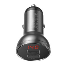 BASEUS ładowarka samochodowa 2 x USB A z wyświetlaczem 4,8A 24W CCBX-0G szara