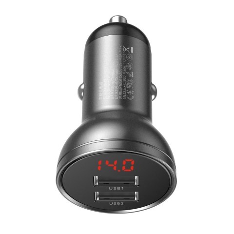 BASEUS ładowarka samochodowa 2 x USB A z wyświetlaczem 4,8A 24W CCBX-0G szara