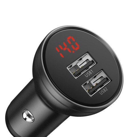 BASEUS ładowarka samochodowa 2 x USB A z wyświetlaczem 4,8A 24W CCBX-0G szara BASEUS ładowarka samochodowa 2 x USB A z wyświetlaczem 4,8A 24W CCBX-0G szara