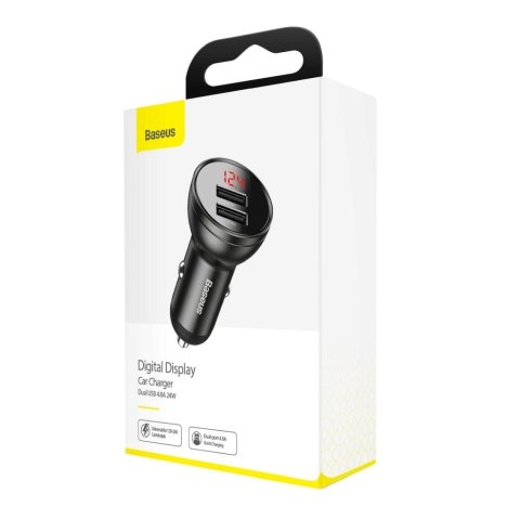 BASEUS ładowarka samochodowa 2 x USB A z wyświetlaczem 4,8A 24W CCBX-0G szara BASEUS ładowarka samochodowa 2 x USB A z wyświetlaczem 4,8A 24W CCBX-0G szara