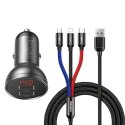 BASEUS ładowarka samochodowa 2 x USB A z wyświetlaczem + kabel 3w1 Micro USB / Lightning / Typ C 4,8A 24W TZCCBX-0G czarna