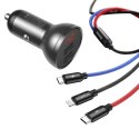 BASEUS ładowarka samochodowa 2 x USB A z wyświetlaczem + kabel 3w1 Micro USB / Lightning / Typ C 4,8A 24W TZCCBX-0G czarna