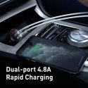 BASEUS ładowarka samochodowa 2 x USB A z wyświetlaczem + kabel 3w1 Micro USB / Lightning / Typ C 4,8A 24W TZCCBX-0G czarna