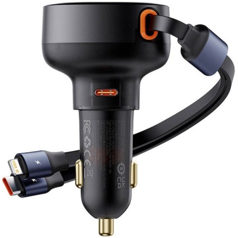 BASEUS ładowarka samochodowa Typ C + zwijany kabel 2w1 Typ C / Lightning PD3.0 QC4.0 3A 60W CCTXP-CCL / C00057802111-00 czarna