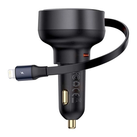 BASEUS ładowarka samochodowa Typ C + zwijany kabel LightningPD3.0 QC4.0 3A 55W CCTXP-CC / C00057803111-00 czarna BASEUS ładowarka samochodowa Typ C + zwijany kabel LightningPD3.0 QC4.0 3A 55W CCTXP-CC / C00057803111-00 czarna