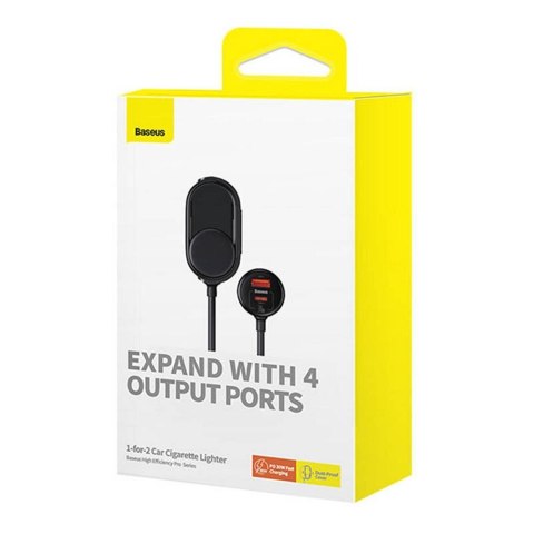 BASEUS ładowarka samochodowa USB A + Typ C + 2 x gniazdo zapaliniczki PD 5A 30W C00455300121-00 czarna BASEUS ładowarka samochodowa USB A + Typ C + 2 x gniazdo zapaliniczki PD 5A 30W C00455300121-00 czarna