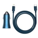 BASEUS ładowarka samochodowa USB A + Typ C + kabel Typ C do Ligthning PD QC4.0 3A 40W TZCCJD-03 niebieska