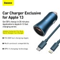 BASEUS ładowarka samochodowa USB A + Typ C + kabel Typ C do Ligthning PD QC4.0 3A 40W TZCCJD-03 niebieska