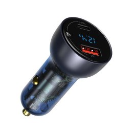 BASEUS ładowarka samochodowa USB A + Typ C z wyświetlaczem PD3.0 QC4.0 5A 65W CCKX-C0A/VCKX65C ciemna niebieska