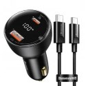 BASEUS ładowarka samochodowa USB A + Typ C z wyświetlaczem + kabel Typ C do Typ C PD3.0 QC4.0 5A 100W TZCCZX-01 czarna