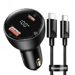 BASEUS ładowarka samochodowa USB A + Typ C z wyświetlaczem + kabel Typ C do Typ C PD3.0 QC4.0 5A 100W TZCCZX-01 czarna