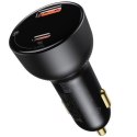 BASEUS ładowarka samochodowa USB A + Typ C z wyświetlaczem + kabel Typ C do Typ C PD3.0 QC4.0 5A 100W TZCCZX-01 czarna