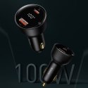 BASEUS ładowarka samochodowa USB A + Typ C z wyświetlaczem + kabel Typ C do Typ C PD3.0 QC4.0 5A 100W TZCCZX-01 czarna