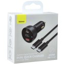 BASEUS ładowarka samochodowa USB A + Typ C z wyświetlaczem + kabel Typ C do Typ C PD3.0 QC4.0 5A 100W TZCCZX-01 czarna