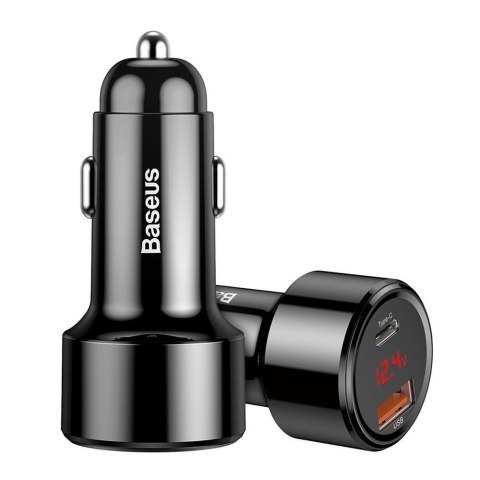 BASEUS ładowarka samochodowa USB A + Type C z wyświetlaczem PD3.0 QC4.0 3A 45W CCMLC20C-01 czarna