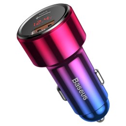 BASEUS ładowarka samochodowa USB A + Type C z wyświetlaczem PD3.0 QC4.0 3A 45W CCMLC20C-09 czerwona