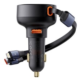 BASEUS ładowarka samochodowa USB A + kabel zwijany 2w1 Typ C / Lightning PD3.0 QC4.0 3A 60W CCTXP-UCL czarna