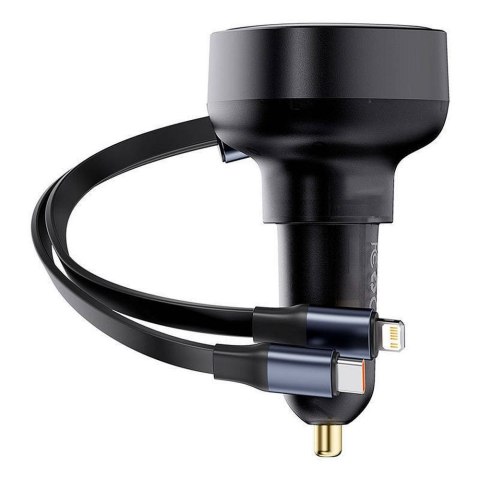 BASEUS ładowarka samochodowa USB A + kabel zwijany 2w1 Typ C / Lightning PD3.0 QC4.0 3A 60W CCTXP-UCL czarna BASEUS ładowarka samochodowa USB A + kabel zwijany 2w1 Typ C / Lightning PD3.0 QC4.0 3A 60W CCTXP-UCL czarna