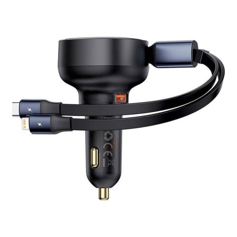 BASEUS ładowarka samochodowa USB A + kabel zwijany 2w1 Typ C / Lightning PD3.0 QC4.0 3A 60W CCTXP-UCL czarna BASEUS ładowarka samochodowa USB A + kabel zwijany 2w1 Typ C / Lightning PD3.0 QC4.0 3A 60W CCTXP-UCL czarna