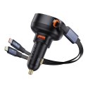 BASEUS ładowarka samochodowa USB A + kabel zwijany 2w1 Typ C / Lightning PD3.0 QC4.0 3A 60W CCTXP-UCL czarna
