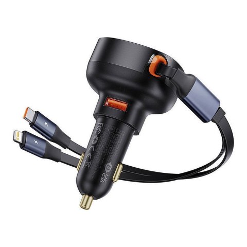BASEUS ładowarka samochodowa USB A + kabel zwijany 2w1 Typ C / Lightning PD3.0 QC4.0 3A 60W CCTXP-UCL czarna BASEUS ładowarka samochodowa USB A + kabel zwijany 2w1 Typ C / Lightning PD3.0 QC4.0 3A 60W CCTXP-UCL czarna