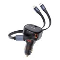 BASEUS ładowarka samochodowa USB A + kabel zwijany 2w1 Typ C / Lightning PD3.0 QC4.0 3A 60W CCTXP-UCL czarna