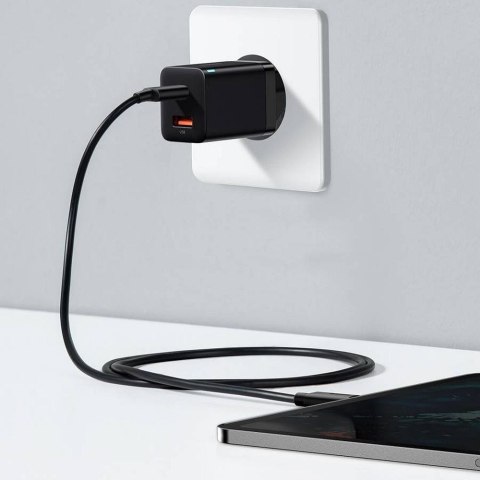 BASEUS ładowarka sieciowa USB A + Typ C PD QC3.0 30W CCSUPP-E01/CCCJG30UE czarna BASEUS ładowarka sieciowa USB A + Typ C PD QC3.0 30W CCSUPP-E01/CCCJG30UE czarna
