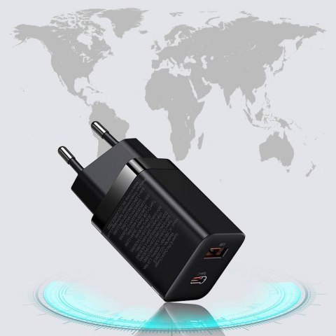 BASEUS ładowarka sieciowa USB A + Typ C PD QC3.0 30W CCSUPP-E01/CCCJG30UE czarna BASEUS ładowarka sieciowa USB A + Typ C PD QC3.0 30W CCSUPP-E01/CCCJG30UE czarna
