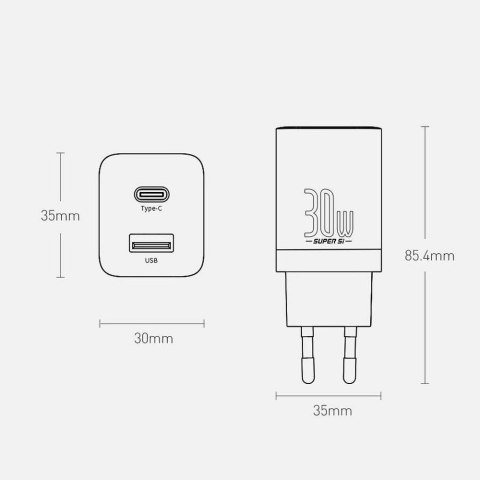BASEUS ładowarka sieciowa USB A + Typ C PD QC3.0 30W CCSUPP-E01/CCCJG30UE czarna BASEUS ładowarka sieciowa USB A + Typ C PD QC3.0 30W CCSUPP-E01/CCCJG30UE czarna