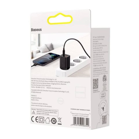 BASEUS ładowarka sieciowa USB A + Typ C PD QC3.0 30W CCSUPP-E01/CCCJG30UE czarna BASEUS ładowarka sieciowa USB A + Typ C PD QC3.0 30W CCSUPP-E01/CCCJG30UE czarna