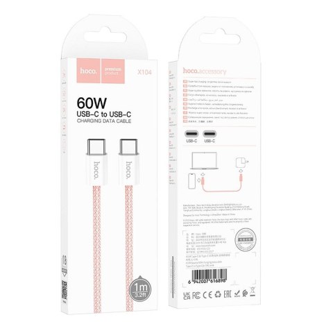 EOL HOCO kabel Typ C do Typ C 3A 60W X104 1 m różowy EOL HOCO kabel Typ C do Typ C 3A 60W X104 1 m różowy