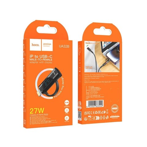 Adapter Lightning do USB C Hoco PD 2,4A 27W z wyświetlaczem UA32B czarny Adapter Lightning do USB C Hoco PD 2,4A 27W z wyświetlaczem UA32B czarny