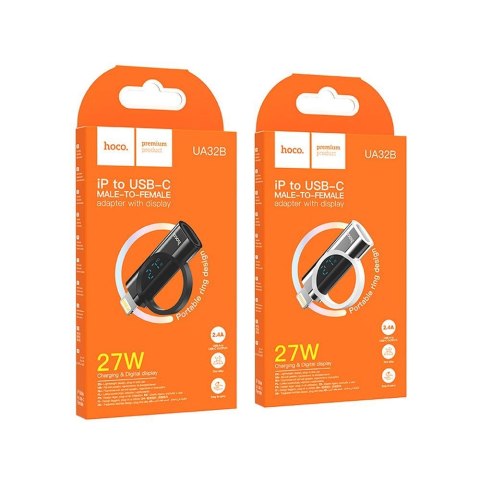 Adapter Lightning do USB C Hoco PD 2,4A 27W z wyświetlaczem UA32B czarny Adapter Lightning do USB C Hoco PD 2,4A 27W z wyświetlaczem UA32B czarny