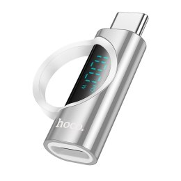 HOCO adapter Typ C (męski) do Typ C (żeński) z wyświetlaczem 5A 100W UA32 srebrny