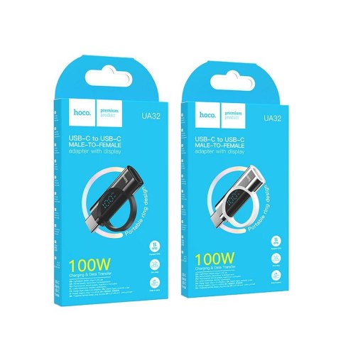 HOCO adapter Typ C (męski) do Typ C (żeński) z wyświetlaczem 5A 100W UA32 srebrny HOCO adapter Typ C (męski) do Typ C (żeński) z wyświetlaczem 5A 100W UA32 srebrny