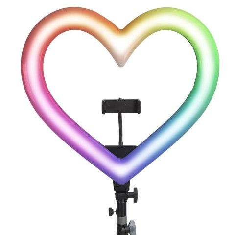 Lampa LED Ring Stream RGB pierścieniowa 10" FULL COLOR z uchwytem na telefon HEART + statyw JM26-10 czarna
