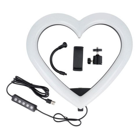 Lampa LED Ring Stream RGB pierścieniowa 12" FULL COLOR z uchwytem na telefon HEART + statyw JM33-13 czarna