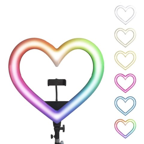 Lampa LED Ring Stream RGB pierścieniowa 12" FULL COLOR z uchwytem na telefon HEART + statyw JM33-13 czarna