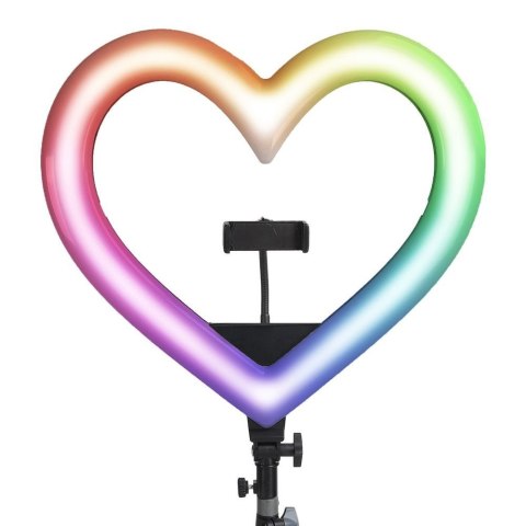 Lampa LED Ring Stream RGB pierścieniowa 12" FULL COLOR z uchwytem na telefon HEART + statyw JM33-13 czarna