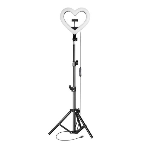 Lampa LED Ring Stream RGB pierścieniowa 12" FULL COLOR z uchwytem na telefon HEART + statyw JM33-13 czarna
