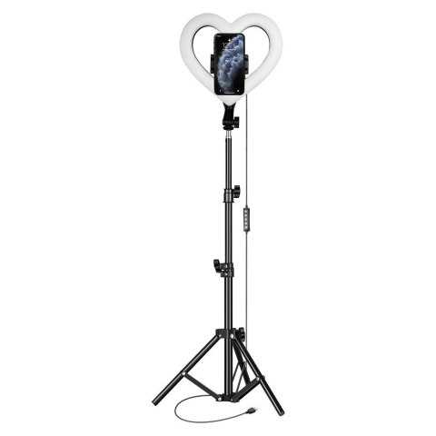 Lampa LED Ring Stream RGB pierścieniowa 12" FULL COLOR z uchwytem na telefon HEART + statyw JM33-13 czarna