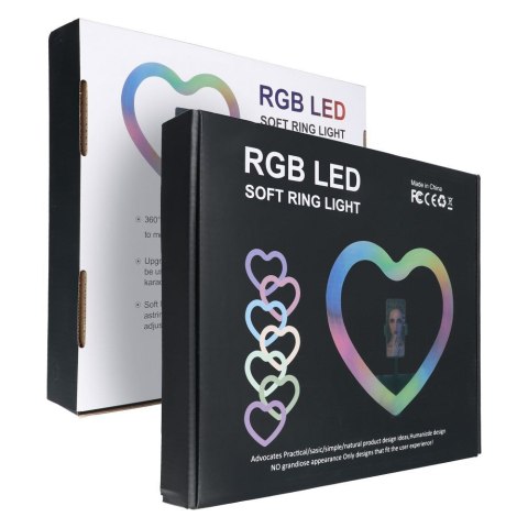 Lampa LED Ring Stream RGB pierścieniowa 12" FULL COLOR z uchwytem na telefon HEART + statyw JM33-13 czarna