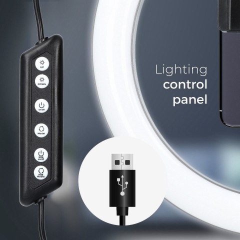 Lampa LED Ring Stream RGB pierścieniowa 12" FULL COLOR z uchwytem na telefon + statyw czarna Lampa LED Ring Stream RGB pierścieniowa 12" FULL COLOR z uchwytem na telefon + statyw czarna