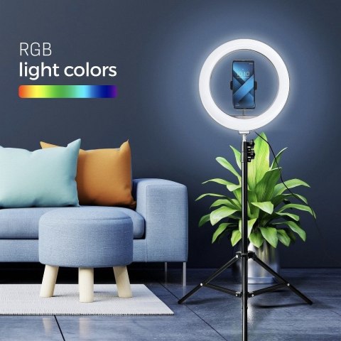 Lampa LED Ring Stream RGB pierścieniowa 12" FULL COLOR z uchwytem na telefon + statyw czarna Lampa LED Ring Stream RGB pierścieniowa 12" FULL COLOR z uchwytem na telefon + statyw czarna